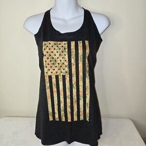 Black Racerback Top with Camouflage Flag Design